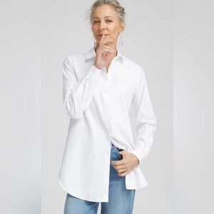 Chico's White No-Iron Classic Shirt w Long Sleeves & Roll Tabs, Rounded Hem Sz 1